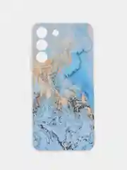 Голубой силиконовый чехол на Samsung Galaxy S22 / Самсунг S22 прозрачный с рисунком, защита камеры