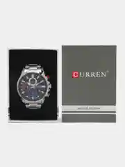 Серебряный мужские наручные часы Curren 8415 с хронографом в подарочной упаковке