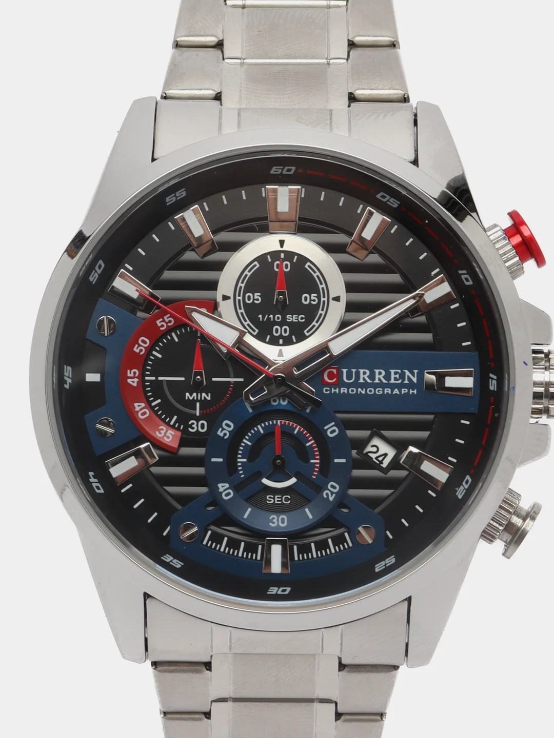 Серебряный мужские наручные часы Curren 8415 с хронографом в подарочной упаковке