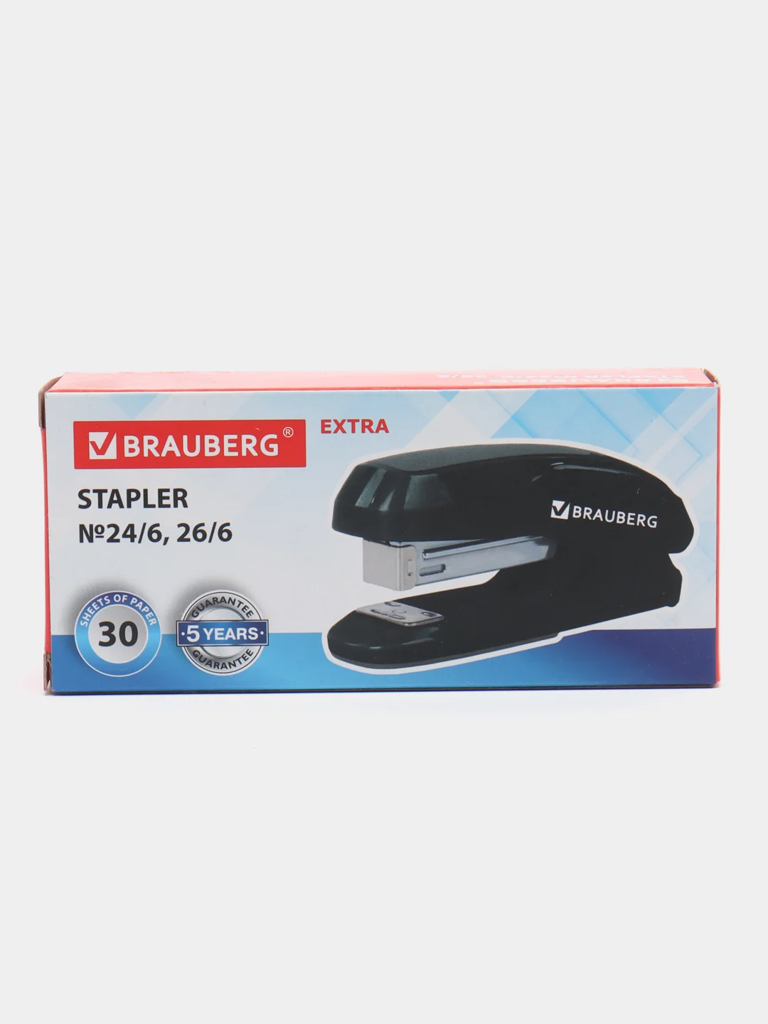 Степлер №24/6, 26/6 BRAUBERG "Extra", до 30 листов, черно-серый