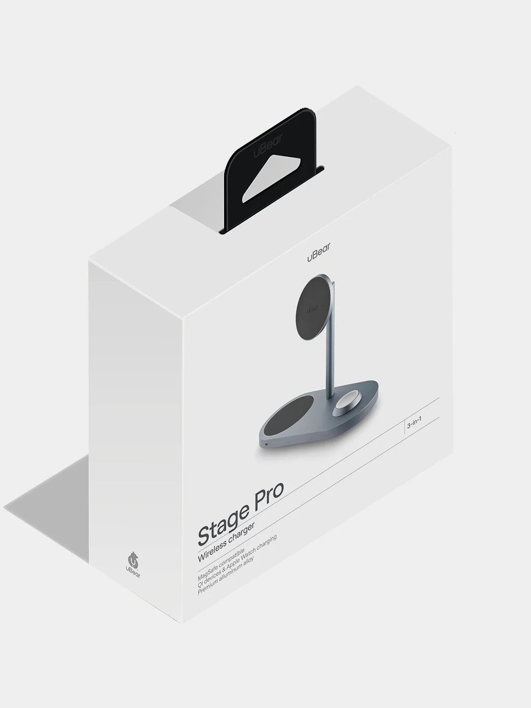 Серебряный беспроводное зарядное устройство uBear Stage Pro, док-станция 3-в-1, MagSafe, 30 Вт