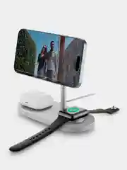 Серебряный беспроводное зарядное устройство uBear Stage Pro, док-станция 3-в-1, MagSafe, 30 Вт