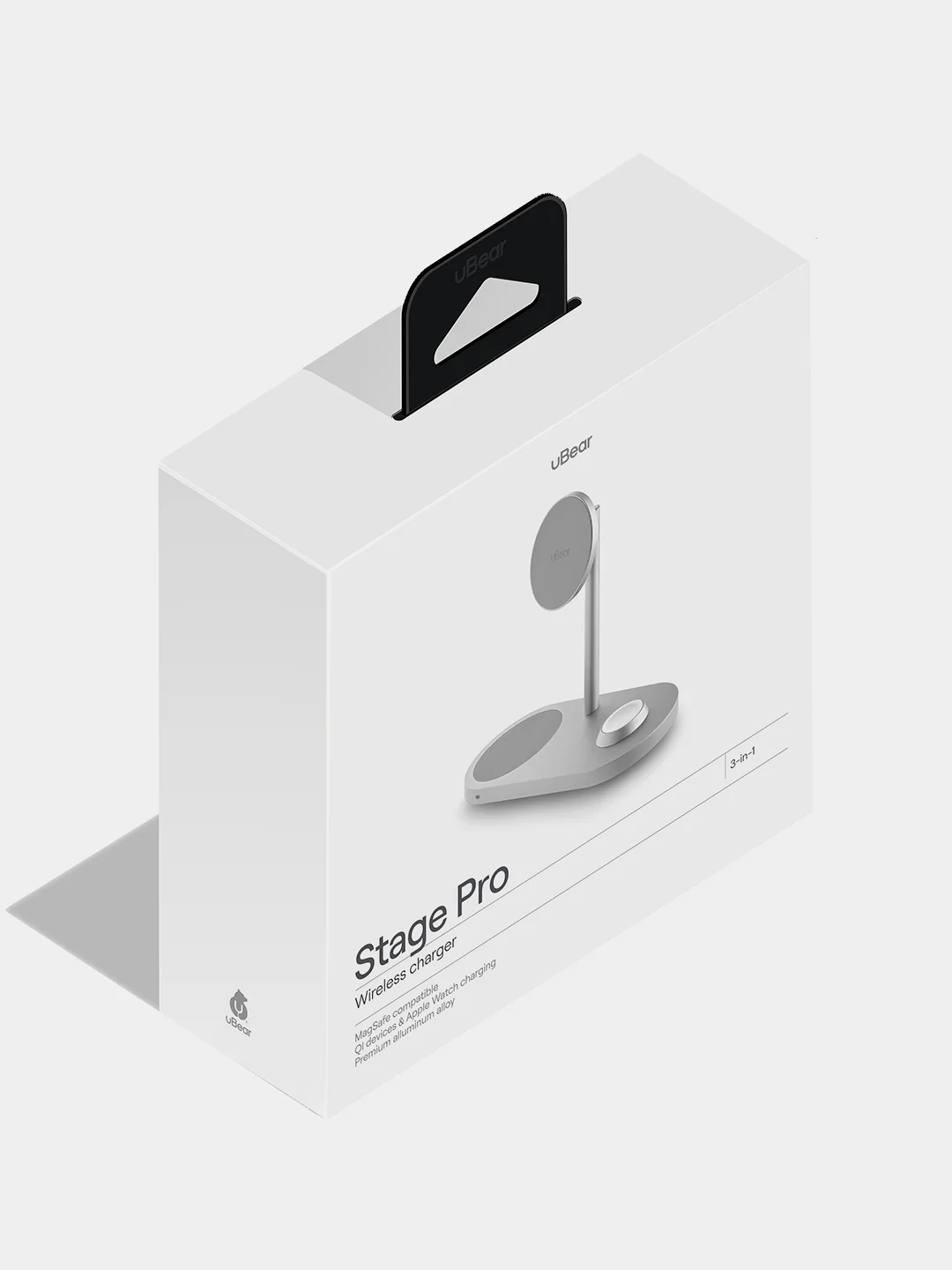 Серебряный беспроводное зарядное устройство uBear Stage Pro, док-станция 3-в-1, MagSafe, 30 Вт