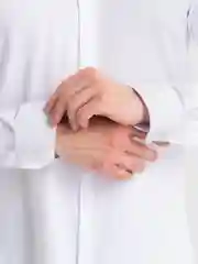 Белый мужская рубашка, стойка воротник с длинным рукавом