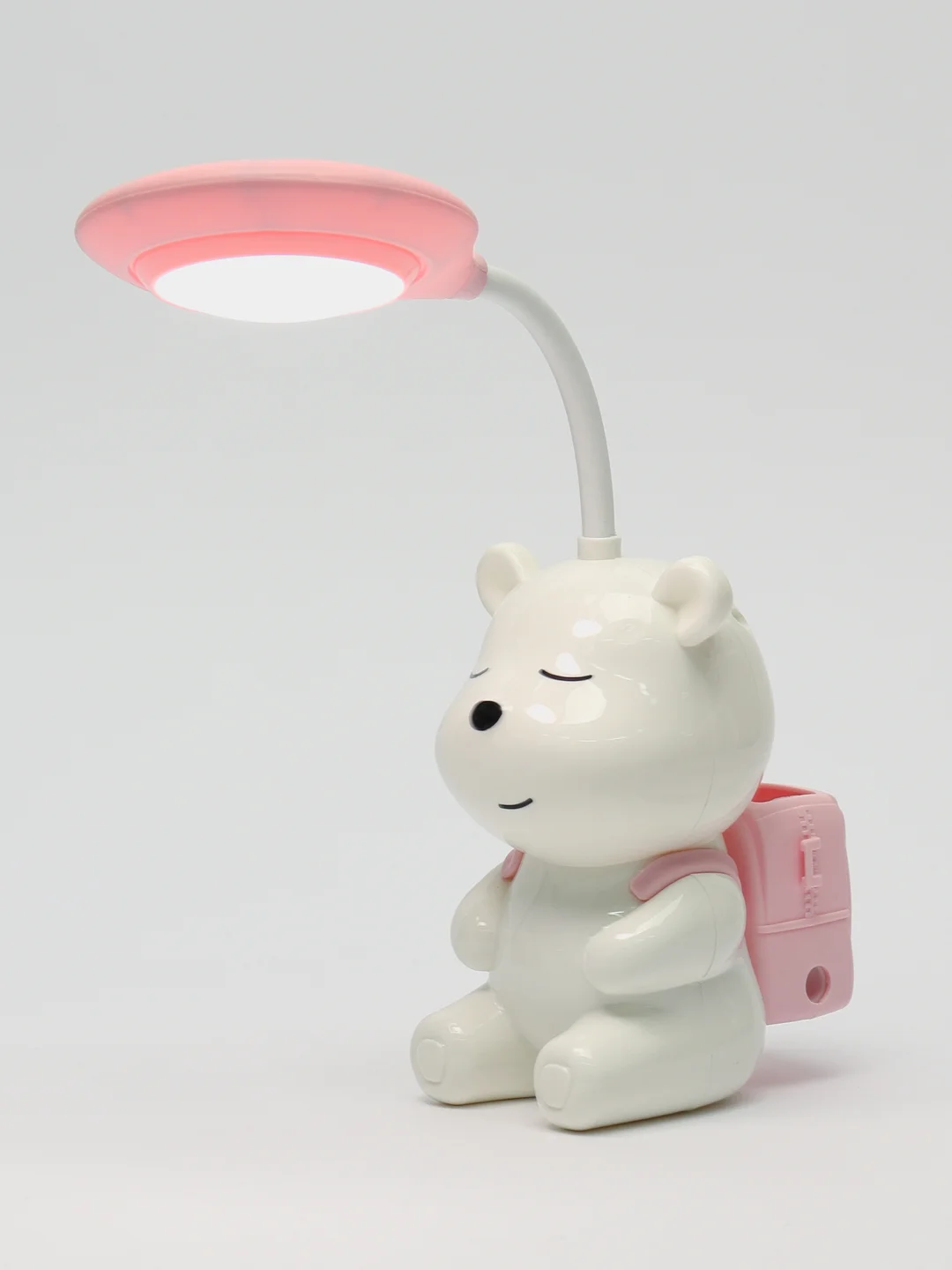 Розовый настольный LED-светильник с карандашницей, с точилкой