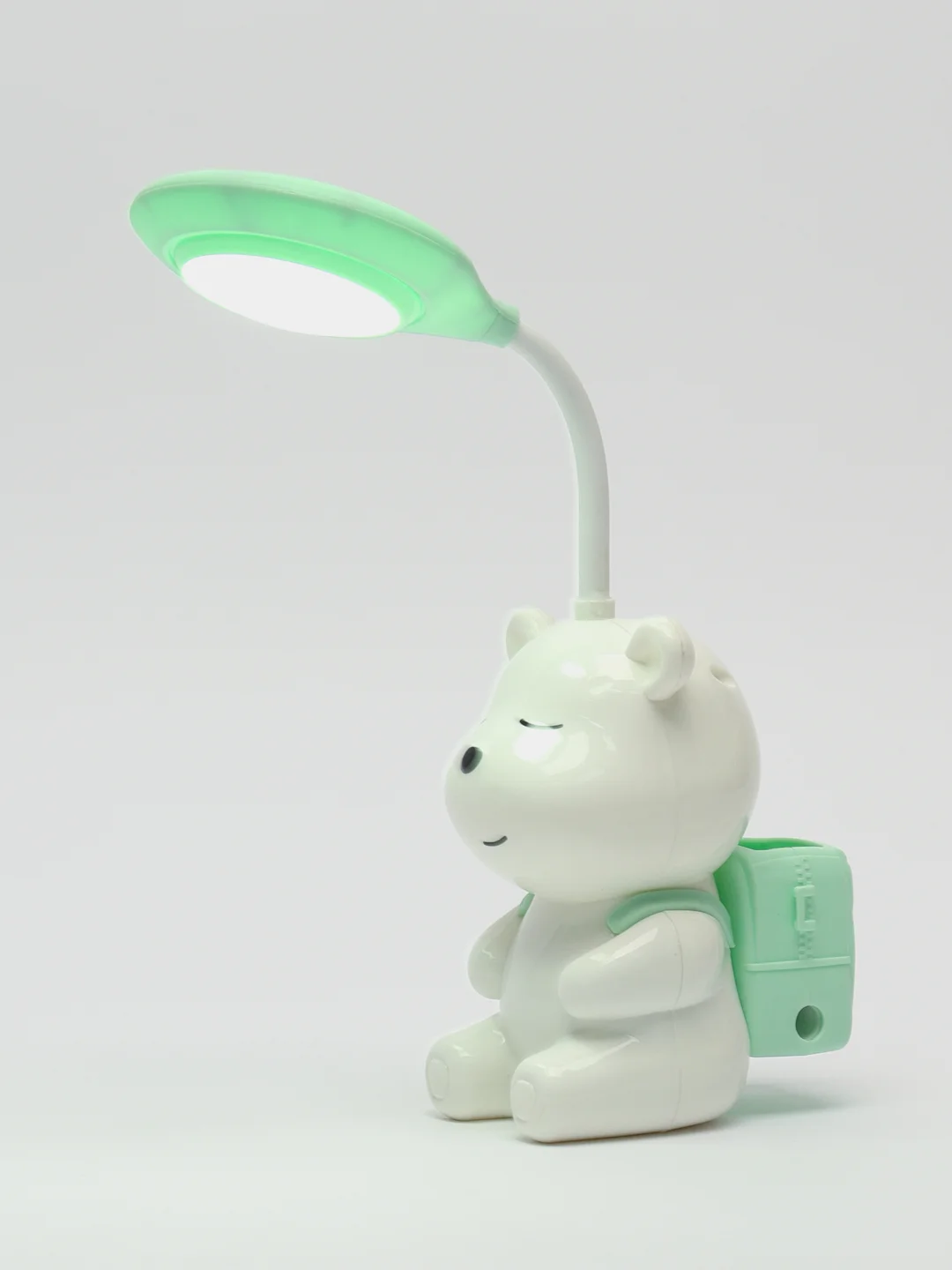 Зеленый настольный LED-светильник с карандашницей, с точилкой