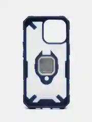 Темно-синий чехол для iPhone 13 Pro пластиковый полупрозрачный с металлическим кольцом