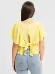 Лимонный топ женский, блуза с открытой спиной из муслина