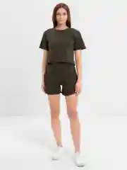 Зелёный хаки женский спортивный костюм двойка: футболка и шорты