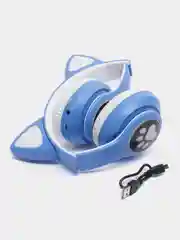 Небесно-голубой беспроводные Bluetooth наушники с кошачьими светящимися ушками
