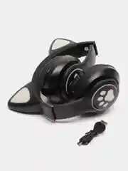 Черный беспроводные Bluetooth наушники с кошачьими светящимися ушками