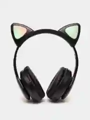 Черный беспроводные Bluetooth наушники с кошачьими светящимися ушками