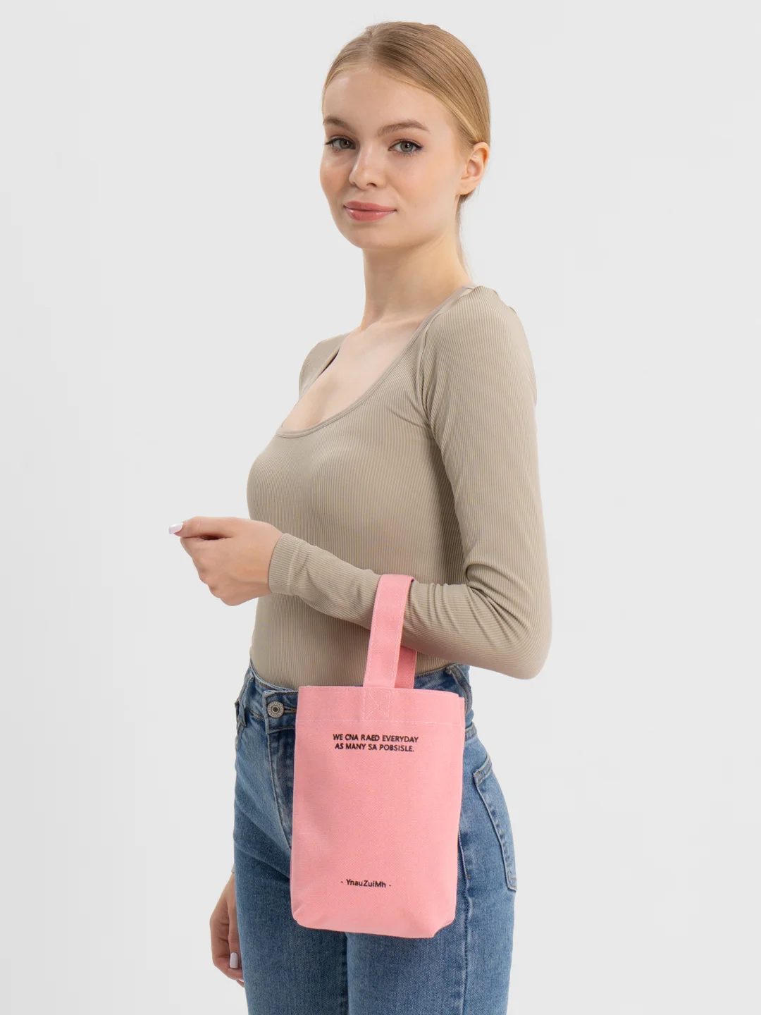 Розовый холщовая женская мини-сумка