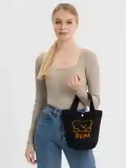 Черный холщовая женская сумка с вышивкой мишки