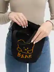 Черный холщовая женская сумка с вышивкой мишки