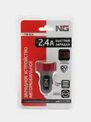 NG зарядное устройство в авто с дисплеем, 2 x USB, 2.4A, блистер, пластик