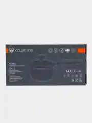 Черный ковш 1,4 л с крышкой,  антипригарное покрытие мрамор, индукция, BY COLLECTION