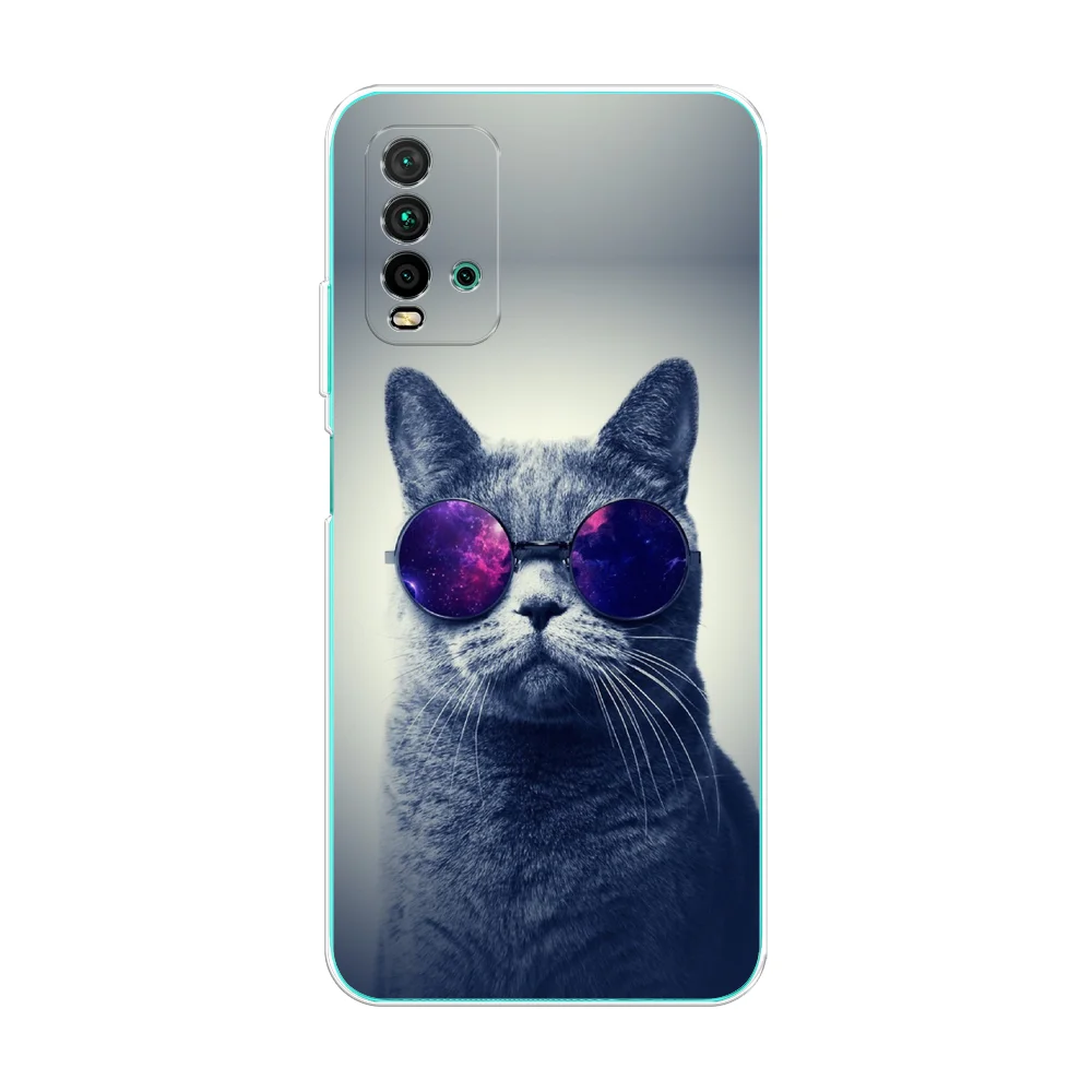 Синий меланж силиконовый чехол на Xiaomi Redmi 9T / Редми 9Т прозрачный, с рисунком, защита камеры