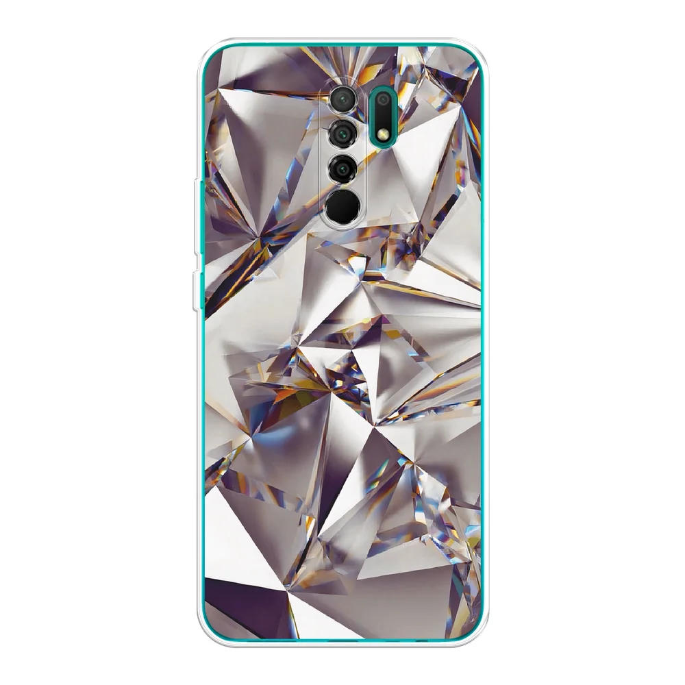 Серый металлик силиконовый чехол на Xiaomi Redmi 9 / Сяоми Редми 9 прозрачный, с рисунком, защита камеры