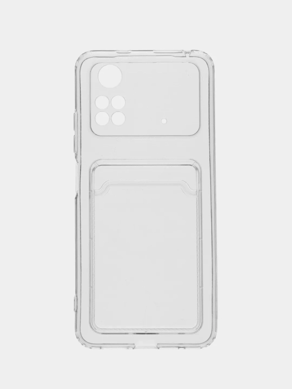 Чехол с карманом для карт Xiaomi Poco M4 Pro 4G, прозрачный, силиконовый