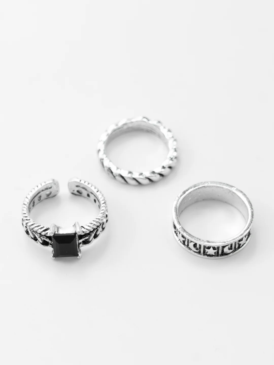 Серебряные кольца, набор женских колец, кольца с черным камнем, 3 штуки