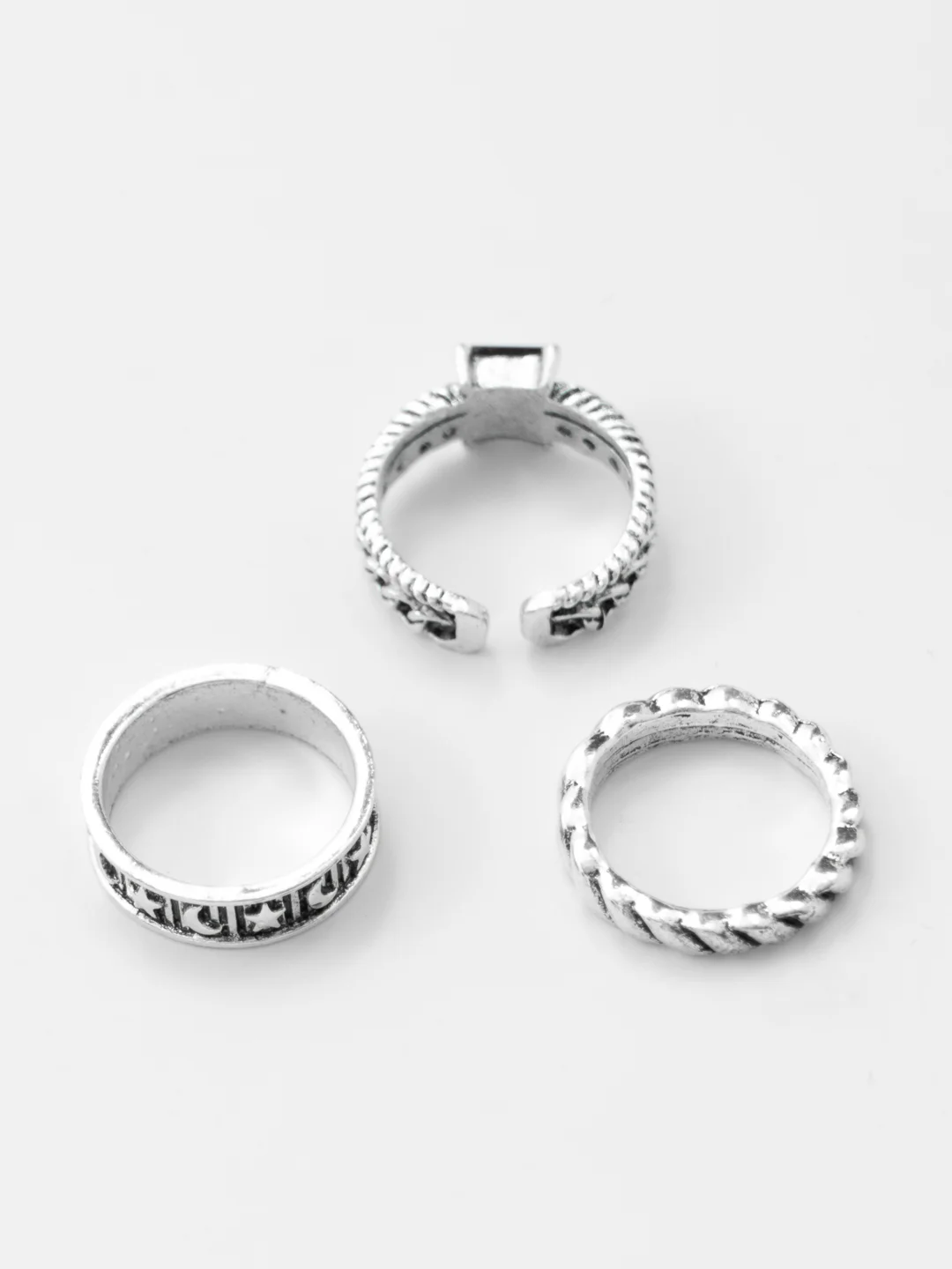 Серебряные кольца, набор женских колец, кольца с черным камнем, 3 штуки