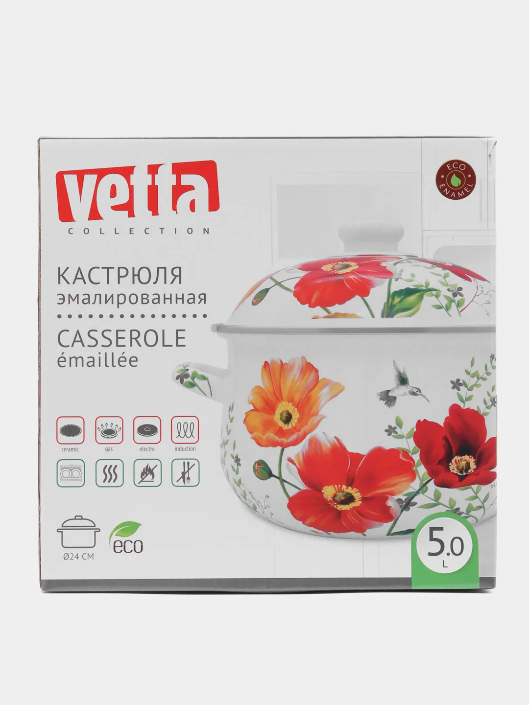 VETTA "Букет" кастрюля эмалированная, 24 см, 5,0 л, индукция