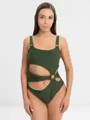 Зелёный хаки слитный женский купальник