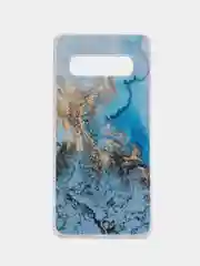 Голубой силиконовый чехол на Samsung Galaxy S10 / Самсунг S10 прозрачный с рисунком, защита камеры