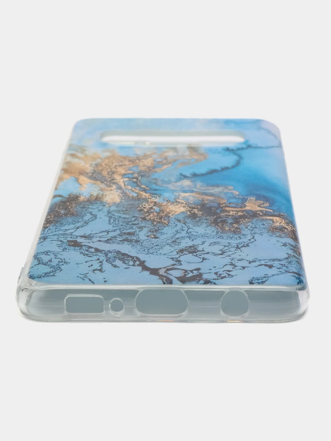 Голубой силиконовый чехол на Samsung Galaxy S10 / Самсунг S10 прозрачный с рисунком, защита камеры