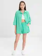 Бирюзовый женский, летний костюм, с шортами