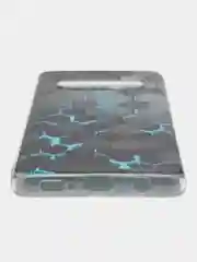 Бирюзовый силиконовый чехол на Samsung Galaxy S10 / Самсунг S10 прозрачный с рисунком, защита камеры