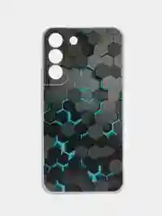 Бирюзовый силиконовый чехол на Samsung Galaxy S22 / Самсунг S22 прозрачный с рисунком, защита камеры