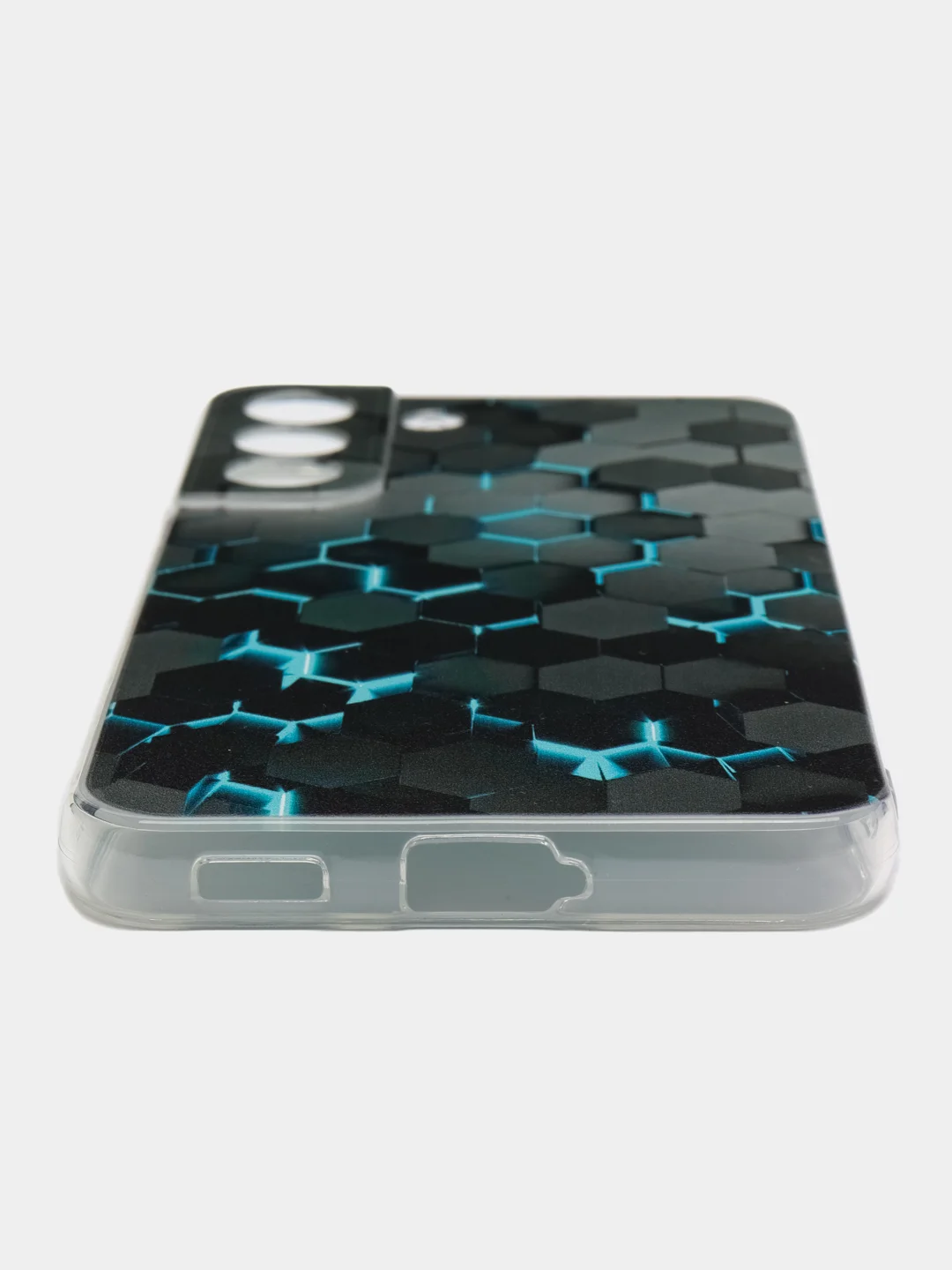 Бирюзовый силиконовый чехол на Samsung Galaxy S22 / Самсунг S22 прозрачный с рисунком, защита камеры
