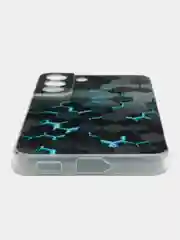 Бирюзовый силиконовый чехол на Samsung Galaxy S22 / Самсунг S22 прозрачный с рисунком, защита камеры