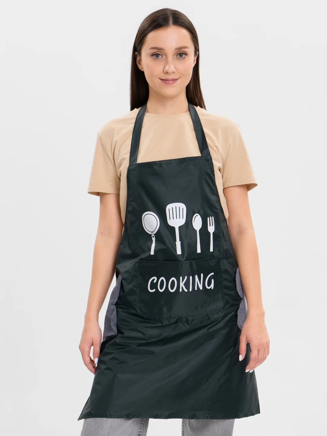 Тёмно-зелёный фартук кухонный COOKING