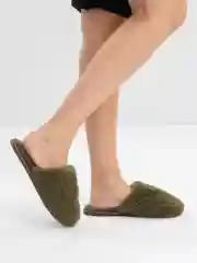 Оливковый тапочки домашние меховые женские и мужские из овчины Soft Slippers