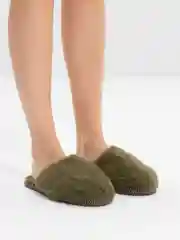 Оливковый тапочки домашние меховые женские и мужские из овчины Soft Slippers