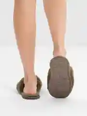Оливковый тапочки домашние меховые женские и мужские из овчины Soft Slippers
