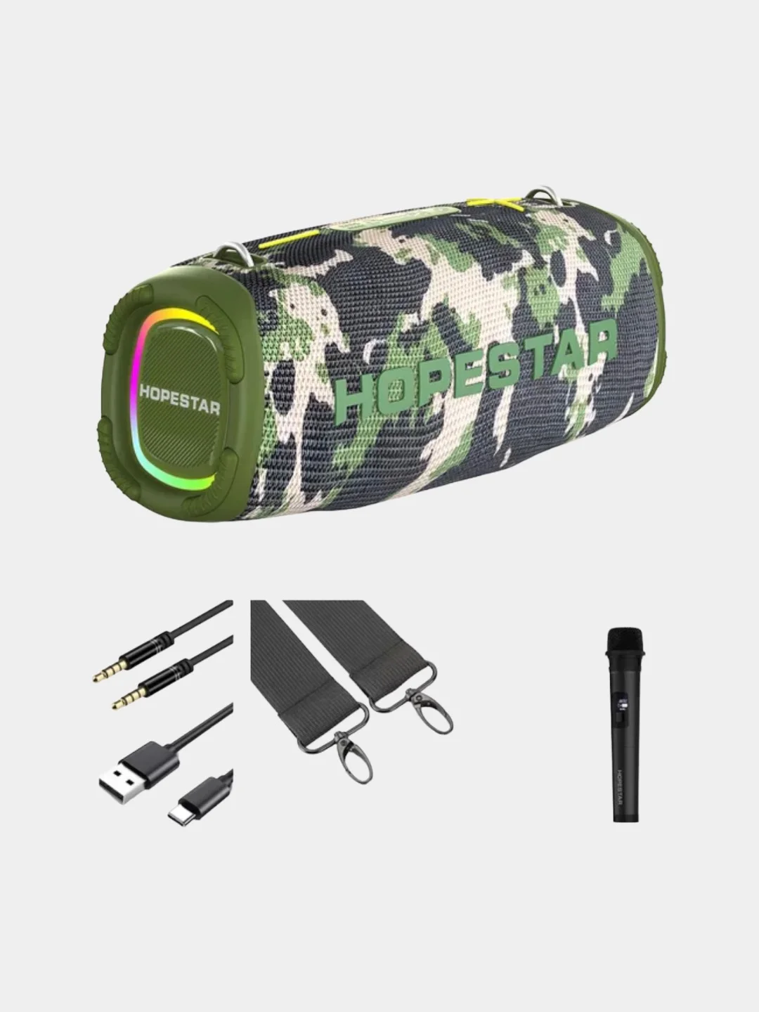 Зелёный хаки портативная акустика Hopestar A6Max 80W с микрофоном