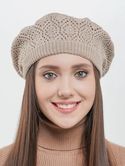 Берет женский вязаный "Ева", ажурный