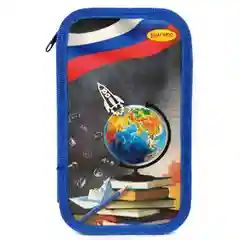 Серый пенал школьный, 2 отделения