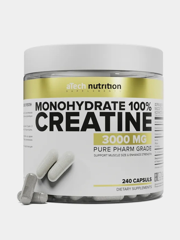 Креатин CREATINE MONOHYDRATE 100%, ATech nutrition, 240 капс
