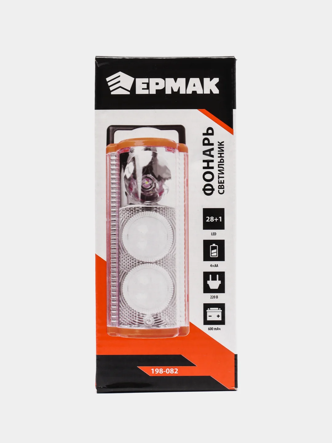Фонарь аккумуляторный, переносной, пластик, 28+1LED, питание 4xAA, 220В, 50 Гц