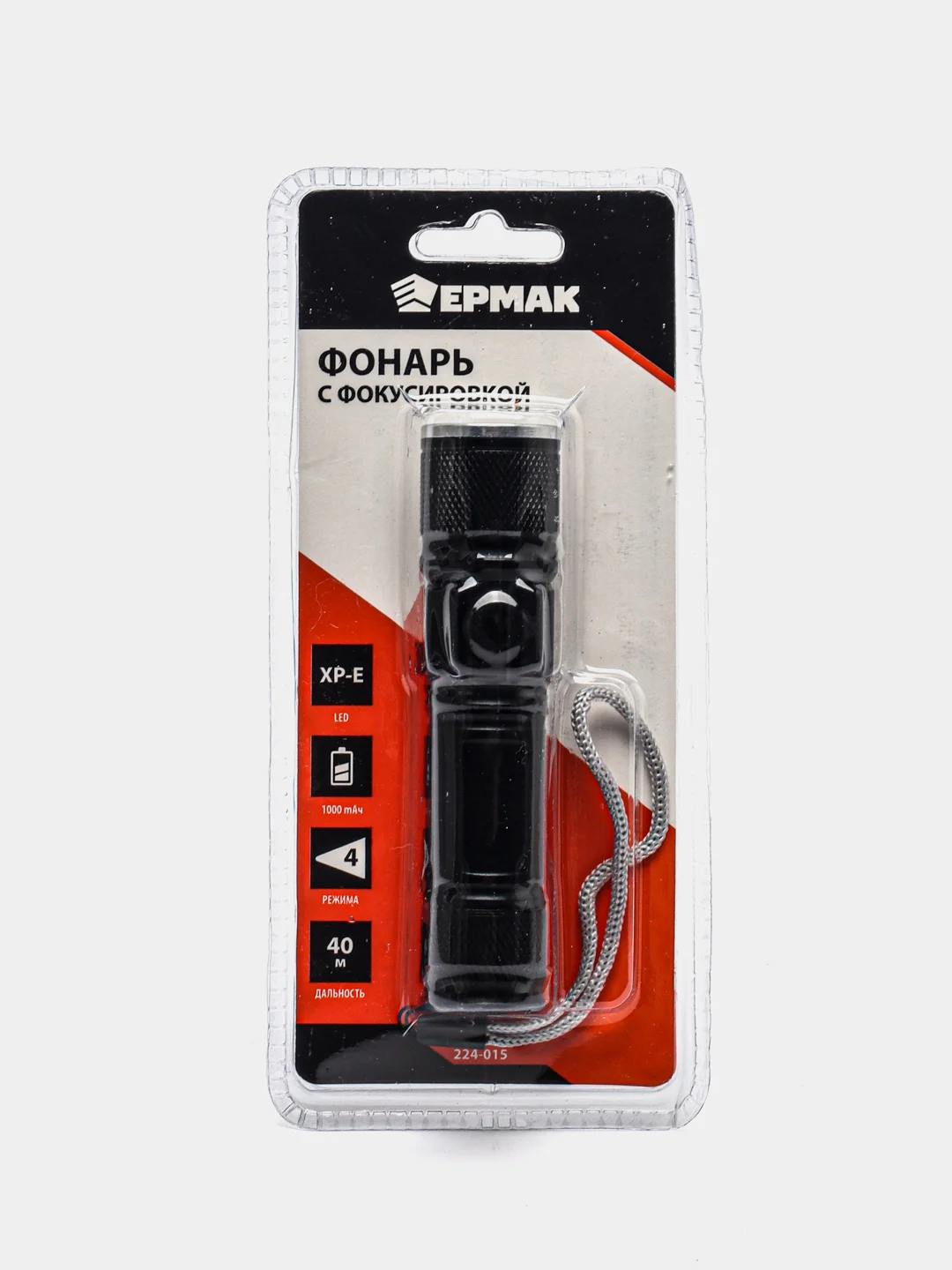 ЕРМАК фонарь, XPE, 1000 мАч, 10 x 2 х 2 см, 3 режима, пластик, металл