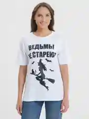 Белый футболка женская "Ведьмы не стареют", светящаяся в темноте