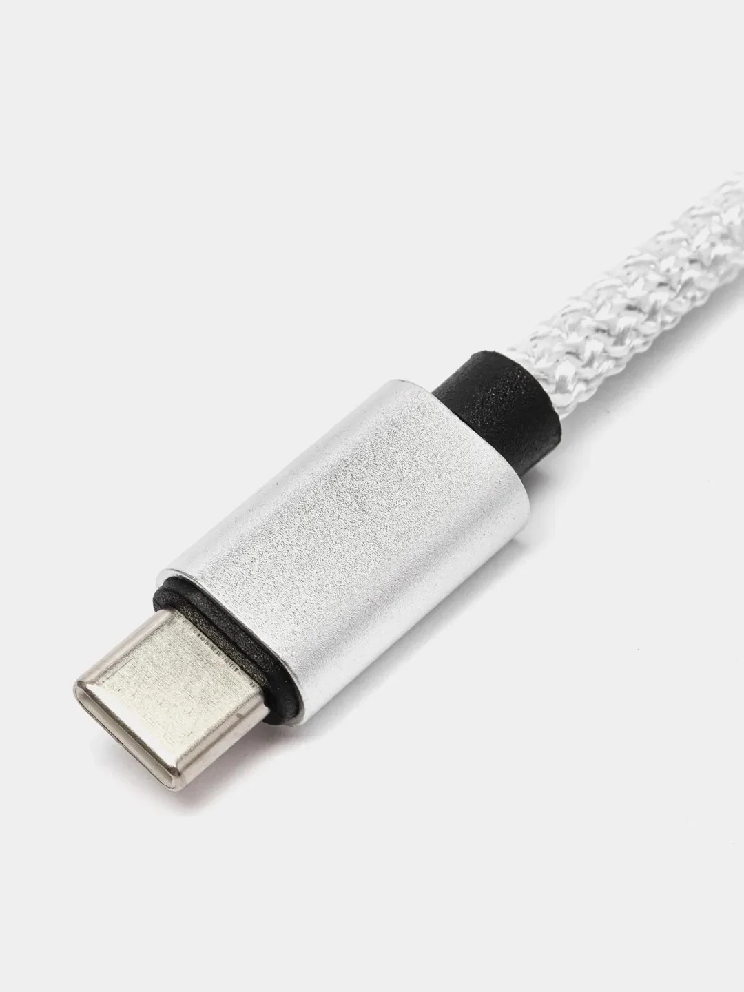 Белый плетёный USB кабель в оплетке Lightning, Micro Type-C