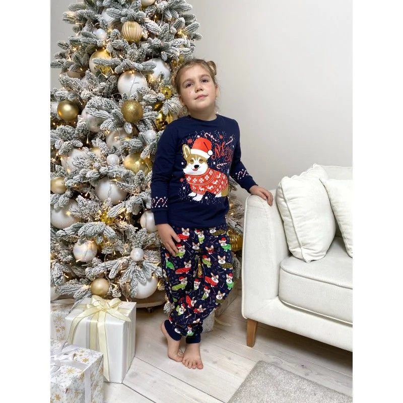 Синий пижама для девочки и мальчика/новогодняя пижама/пижама детская