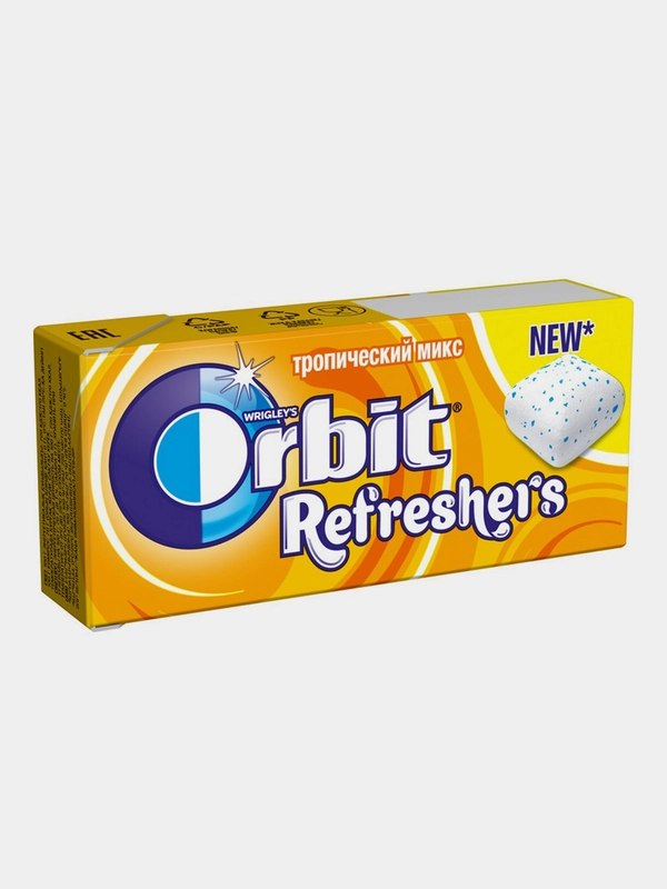 Жевательная резинка Orbit Refreshers, тропический вкус, освежающие кубики, 12 штук по 16 г