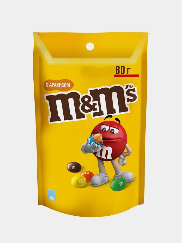 Драже M&Ms, с арахисом и молочным шоколадом, 80 г